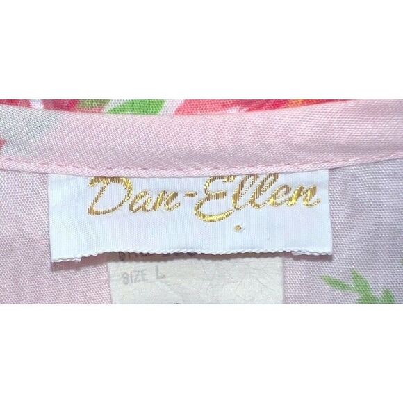 Dan Ellen House‎ Dress Women's Pink Floral Pearl Snap Front Lace Trim Size L VTG - Picture 4 of 5
